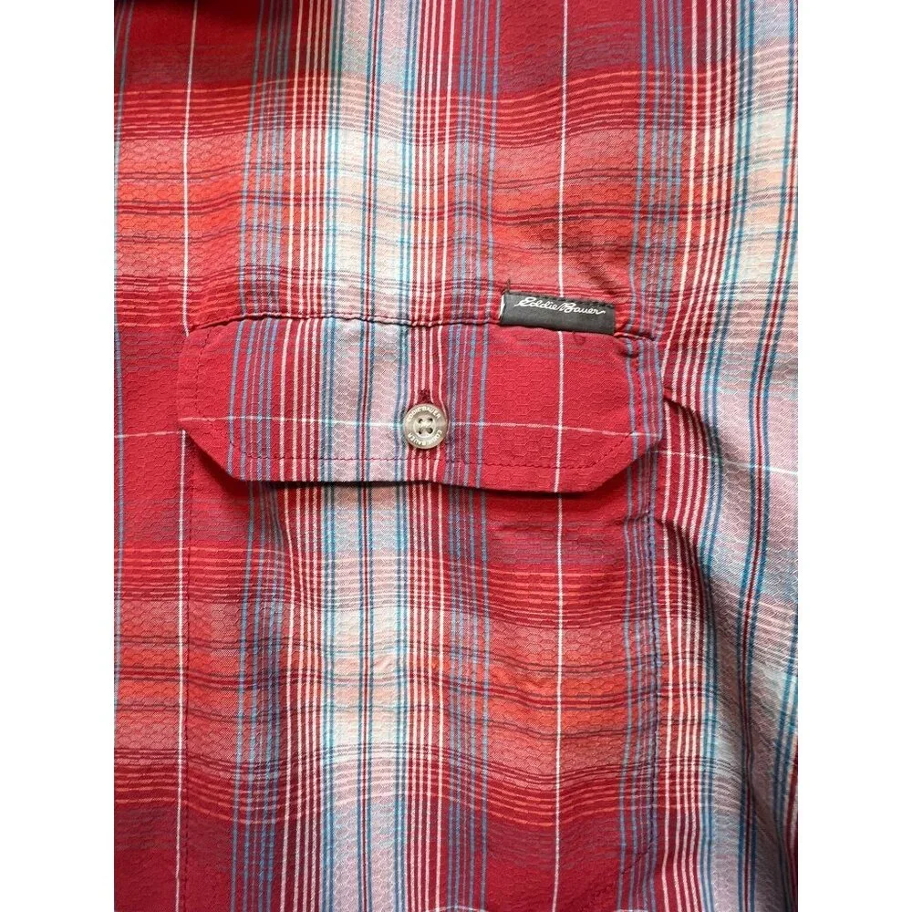 Eddie Bauer Men's Button Up Shirt Short Sleeve Size 2XL Red White Plaid Pockets - Picture 5 of 9